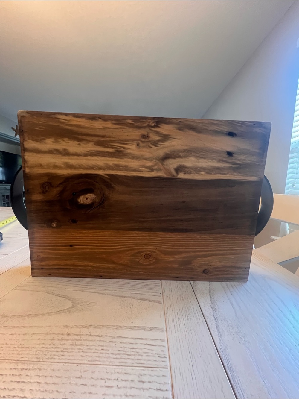 Rustic Handmade Reclaimed Wooden Serving Tray with Black Handles - Picture 4 of 8